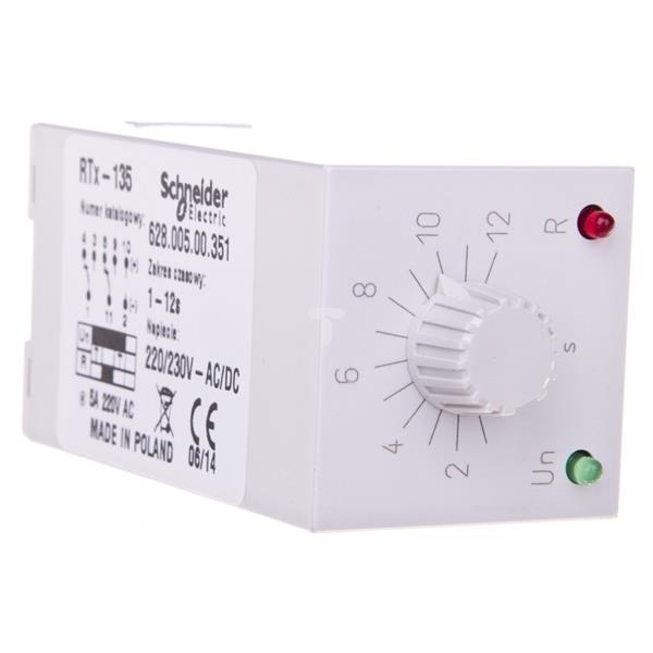 Przekaźnik czasowy jednofunkcyjny 2P 5A 1-12sek 220-230V AC/DC praca cykliczna RTX-135 220/230 12SEK 2002681