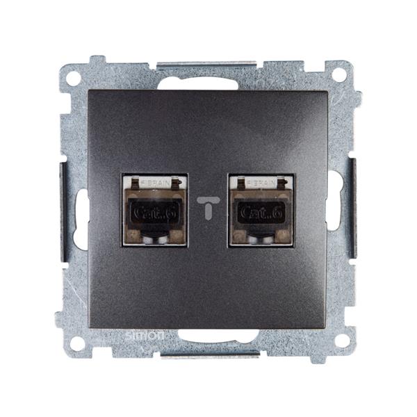 Simon 54 Gniazdo komputerowe podwójne 2xRJ45 kat.6 ekranowane z przesłoną antracyt D62E.01/48 WMDK-0640xx-048