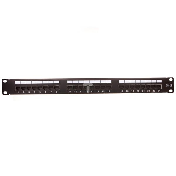 Patch panel kompletny 19 cali 24x RJ45 U/UTP kat. 5e czarny (RAL 9005) z tacką DN-91524U-EC