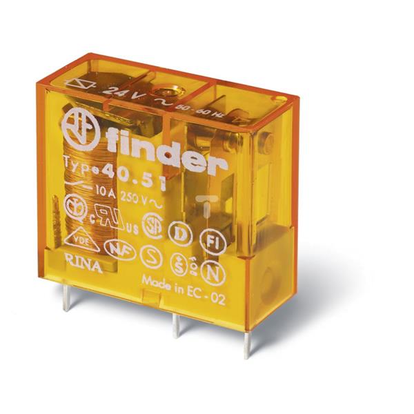 Przekaźnik 1P 10A 24V DC, cewka czuła, styk AgNi+Au 40.51.7.024.5000