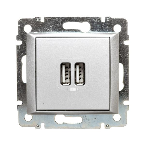 VALENA Gniazdo zasilające 2xUSB 5V 1500mA aluminium 770270