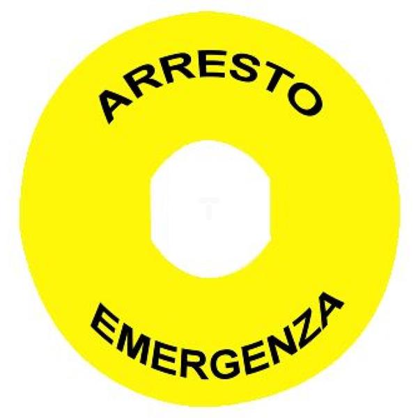 Etykieta ozn.-O60 do przyc. awar. zatrzym. ARRESTO DE EMERGENCA/logo ISO13850 ZBY9630