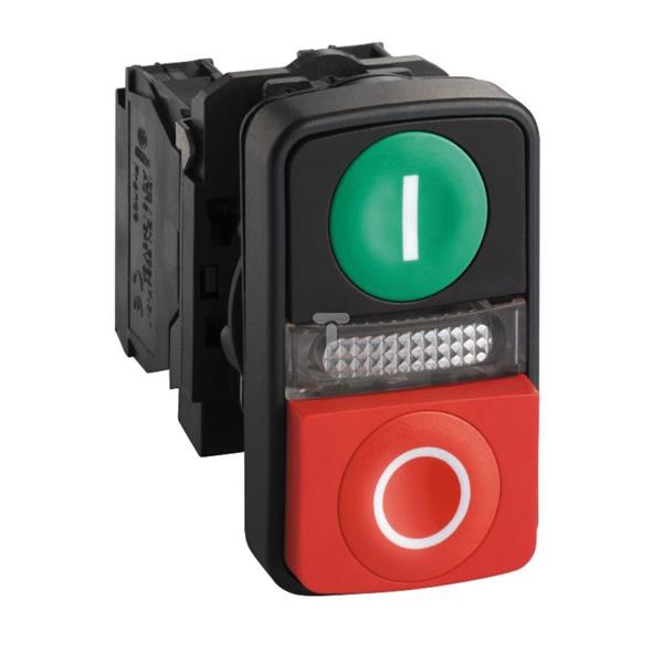 Przycisk ziel. kryty/czerw. wystający podśw. dwuklawiszowy O22 1NO+1NC 120V XB5AW73731G5