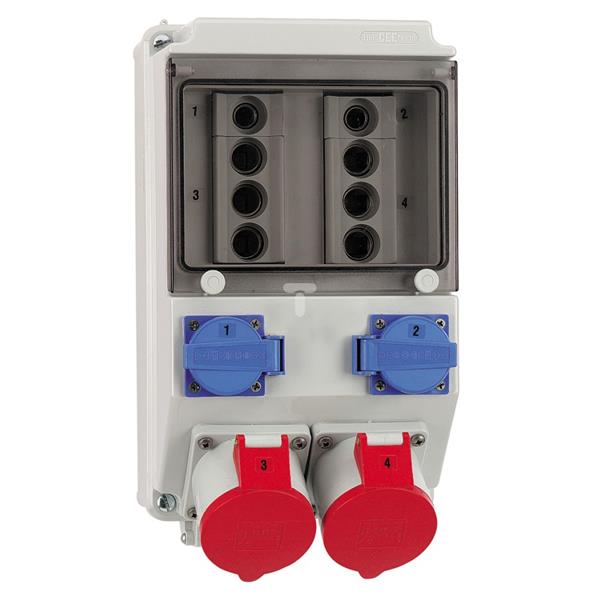 Rozdzielnica naścienna 2x16A 230V, 2xCEE 16A 5P 400V, 2xD01/1, 2xD01/3, IP44 513402