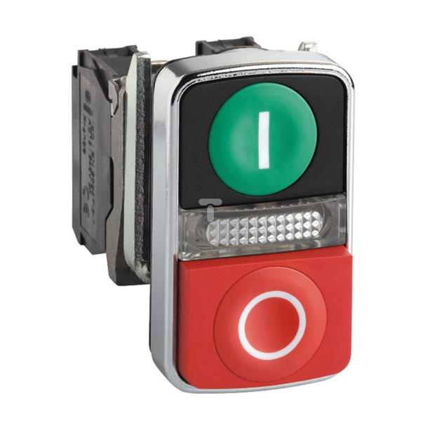 Przycisk ziel. kryty/czerw. wystający podśw. dwuklawiszowy O22 1NO+1NC 120V XB4BW73731G5