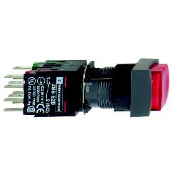 Przycisk kompletny czerw. Kwadr. wystający podśw. O16 z sam. powr. 1NO+1NC 12...24V XB6CE4B5B