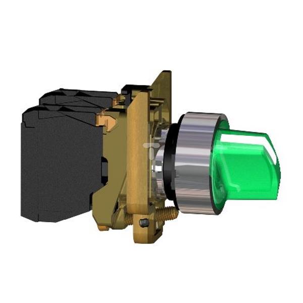 Przełącznik piórkowy komp. ziel. podśw. O 22 2 poz. stab., 120 V, 1NO+1NC XB4BK123G5