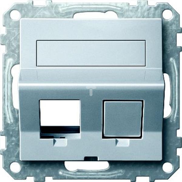 Nachylone wyjście podwójne p.opis. i osłoną p/kurz. do gniazda RJ45, alu, Sys M MTN4568-0460