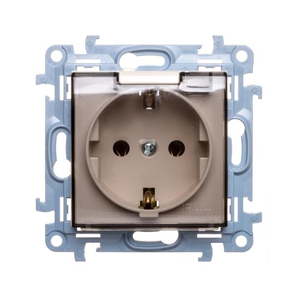 Simon 10 Gniazdo pojedyncze z uszczelką klapką transparetną kremowe 16A 250V IP44 CGSZ1B.01/41A WC-GSZ1Bxx-01-41Ax