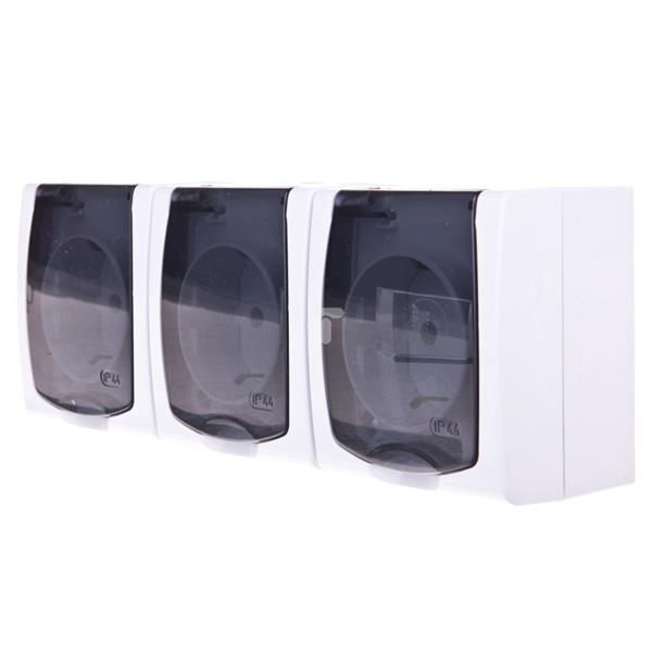 MADERA Gniazdo hermetyczne potrójne z/u SCHUKO 16A IP44 z klapką przezroczystą białe GNH-3NS/00/d