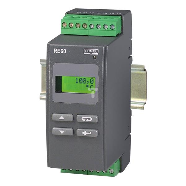 Regulator temperatury na szynę, wej K 0-1300st.C wyjście gł. przekaź. wyjście alarmowe 1 przekaźnik, 230V AC 50/60Hz RE60-091111