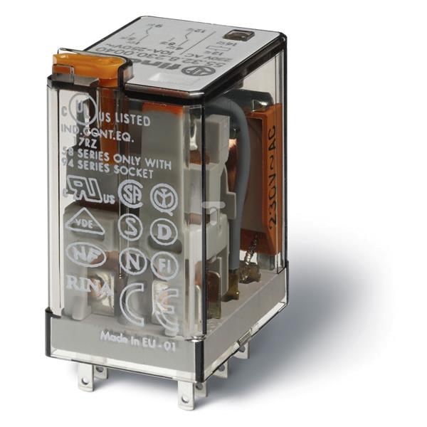 Przekaźnik przemysłowy 2P 10A 24V DC przycisk testujący LED mechaniczny wskaźnik zadziałania 55.32.9.024.0094