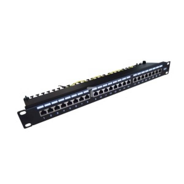 Patch panel kompletny 19 cali 24x RJ45 S/FTP kat. 6 1U z tacką czarny (RAL 9005) DN-91624S-EC