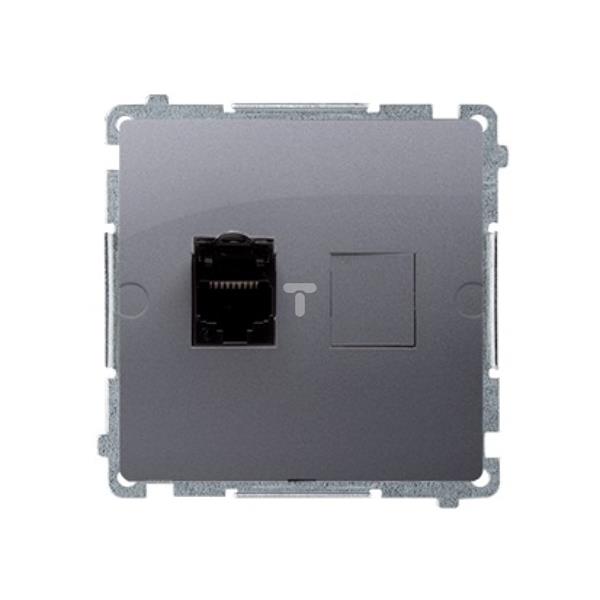 Simon Basic Gniazdo komputerowe RJ45, kategoria 6, pojedyncze ekranowane z przesłoną srebrny mat BM61E.01/43 WMUK-0630xx-4011