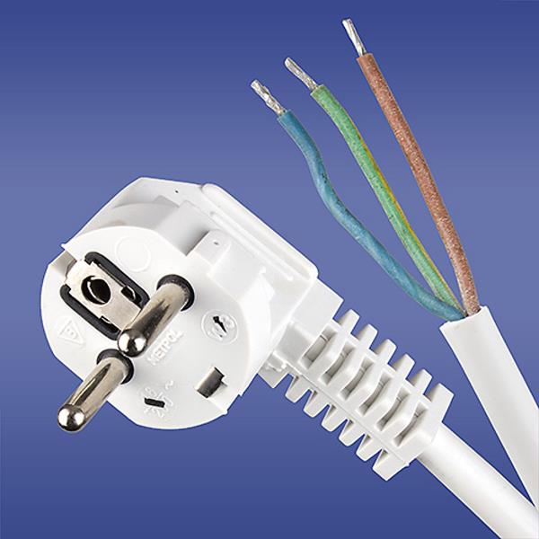 Przewód przyłączeniowy W-2 3x1,0 mm2 biały z wtyczką kątową 1,5m 51.921
