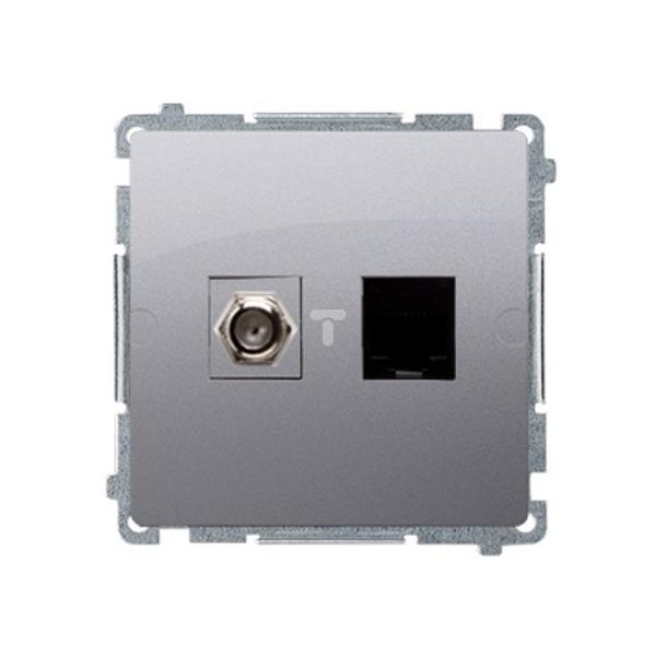 Simon Basic Gniazdo antenowe typu F + komputerowe RJ45 kat.6 stal inox BMAFRJ45.01/21 WMUA-0510xx-J011