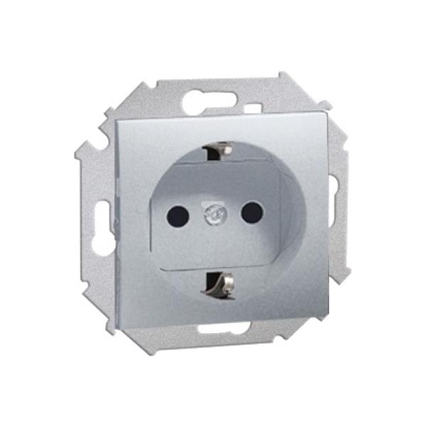 Simon 15 Gniazdo pojedyncze z/u Schuko z przesłonami 16A 250V aluminium (met.) 1591443-026 WS15-1591443-026