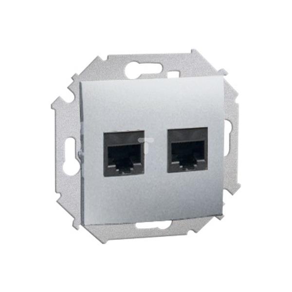 Simon 15 Gniazdo komputerowe podwójne RJ45 kat. 6  aluminium (met.) 1591562-026 WS15-1591562-026