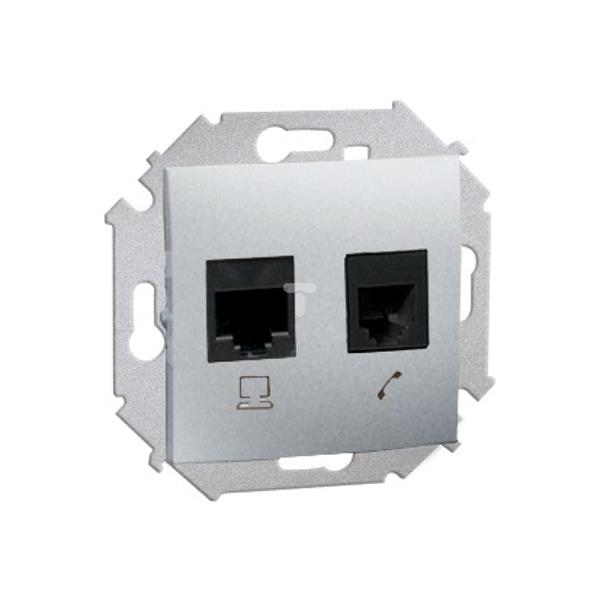 Simon 15 Gniazdo teleinformatyczne RJ45 kat. 6 + RJ12  aluminium (met.) 1591542-026 WS15-1591542-026