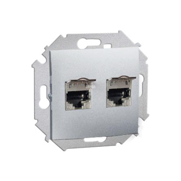 Simon 15 Gniazdo komputerowe podwójne RJ45 ekranowane kat. 6 z przesłoną przeciwkurzową  aluminium (met.) 1591564-026 WS15-15915