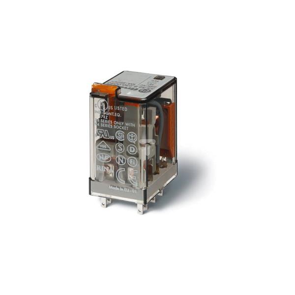 Przekaźnik miniaturowy 2P 10A 110V AC, styk AgNi + Au, przycisk testujący, mechaniczny wskaźnik zadziałania 55.32.8.110.5040