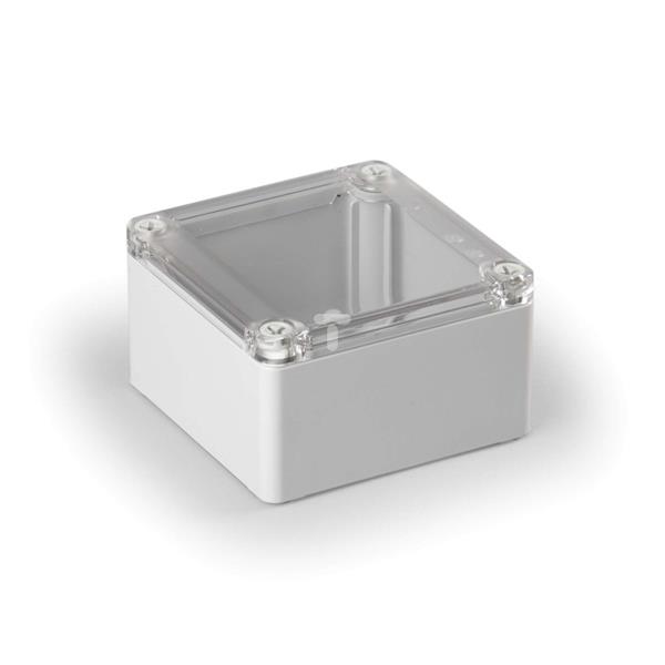 Obudowa Cubo S 100x100x60mm podstawa 50mm boki gładkie szare pokrywa przezroczysta IP67 ABS SABP101006T