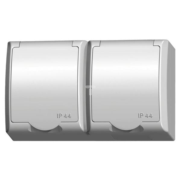 FALA Gniazdo hermetyczne podwójne z/u SCHUKO 16A IP44 z przesłonami torów i klapką białe GNH-2HSP/00/w