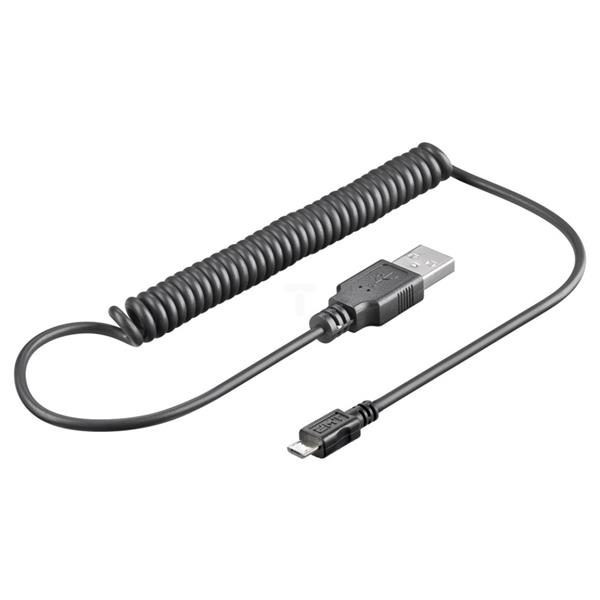 Przewód spiralny USB - microUSB /synchronizacja i ładowanie/ 1m 62334