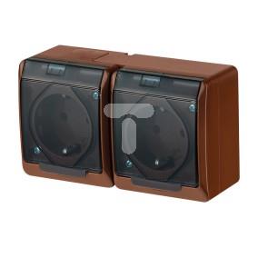 HERMES Gniazdo podwójne z/u 2P+Z SCHUKO IP44 brązowe 0325-05