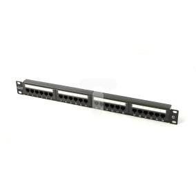 Patch panel kompletny 19 cali 24x RJ45 U/UTP kat. 5e 1U czarny RAL 9005 DN-91524U-1