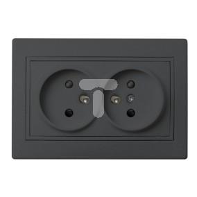 DOMO Gniazdo podwójne francuskie kompletne ochrona styków śrubowe 16A 250V grafit 011260141 24915