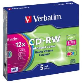 Płyta CD-RW VERBATIM 700MB COLOUR x12 /5szt SLIM/