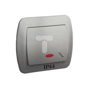 Simon Akord Łącznik schodowy bryzgoszczelny IP44 z podświetleniem 10AX 250V aluminiowy AW6BL/26
