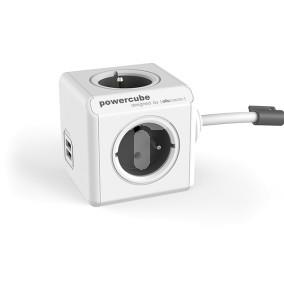 Przedłużacz PowerCube z 4-krotnym gniazdem E/FR i 2xUSB 5V 2,1A 3m szary 2404/FREUPC