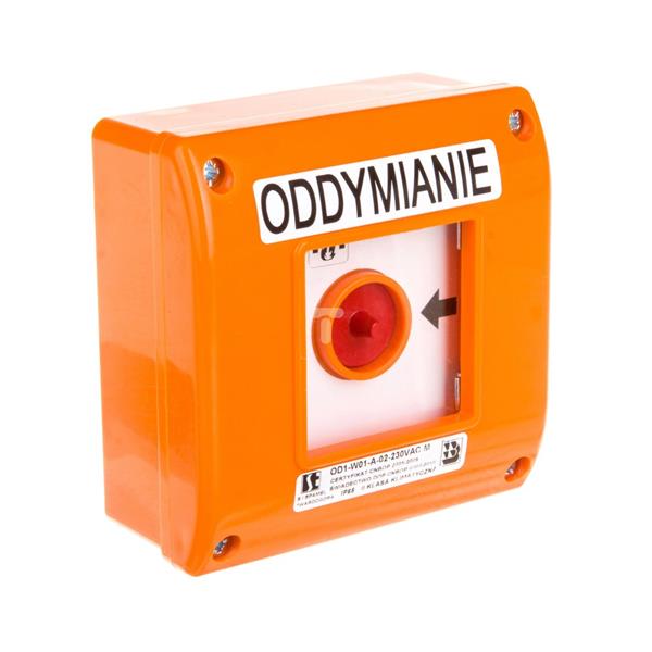 Przycisk oddymianie natynkowy 0Z 2R pomarańczowy z młotkiem OD1-W01-A-02-230VAC-M