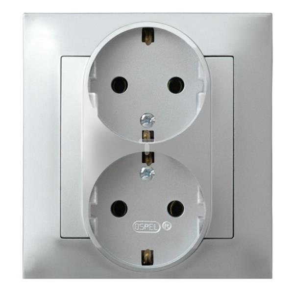 IMPRESJA Gniazdo podwójne z/u 16A schuko srebrne GP-2YS/18