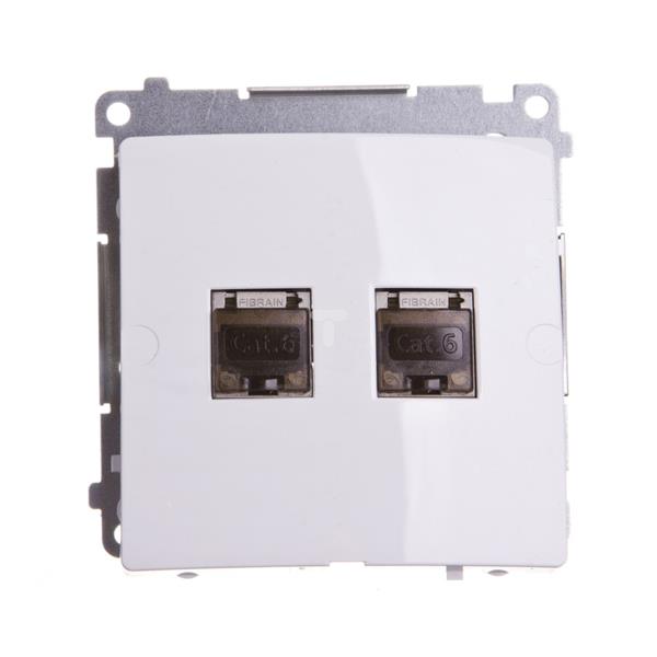 Simon Basic Gniazdo komputerowe podwójne 2xRJ45 kat.6 ekranowane z przesłoną białe BM62E.01/11 WMUK-0640xx-1011