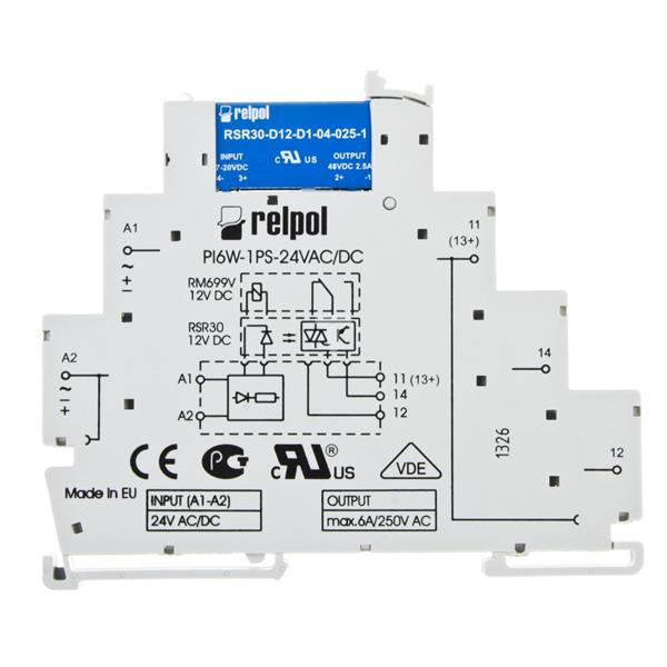 Przekaźnik interfejsowy 1P 6A 24V AC/DC PIR6W-1PS-24VAC/DC-C SZARE 857201