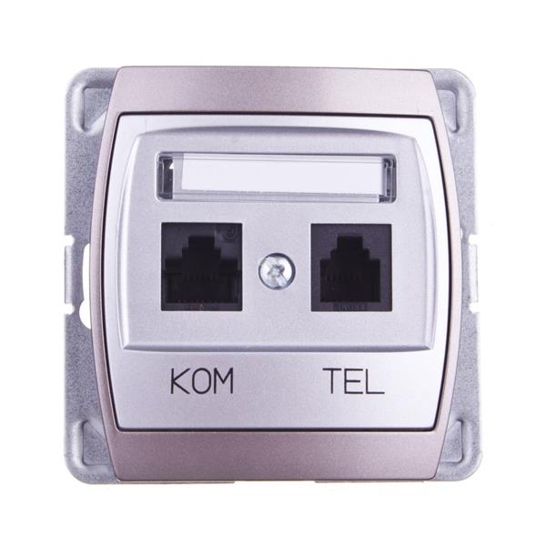 GAZELA Gniazdo teleinformatyczne RJ45 kat. 5e /8-stykowe/ RJ11 /6-stykowe/ srebro/ tytan GPKT-J/K/m/18/23