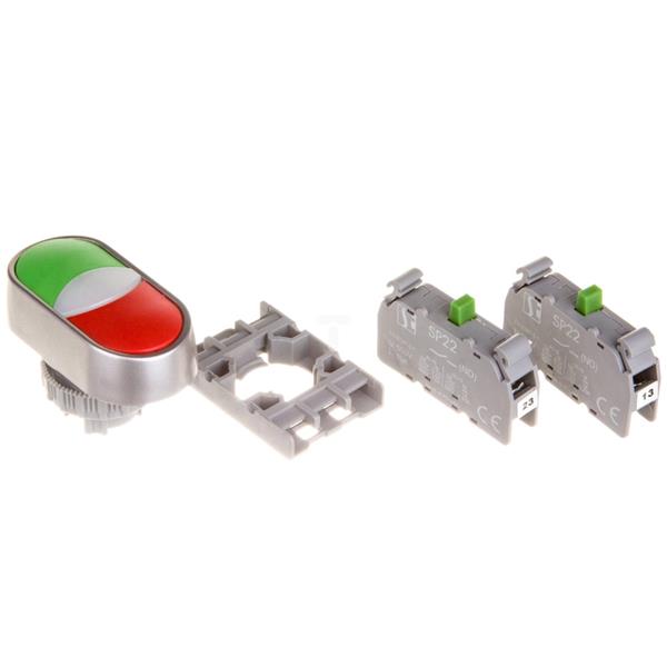 Przycisk sterowniczy podwójny 22mm czerwony/zielony 2Z z samopowrotem SP22-2KL-20\Z/C