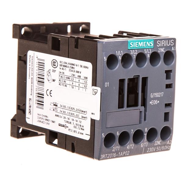 Stycznik mocy 9A 3P 230V AC 0Z 1R S00 3RT2016-1AP02