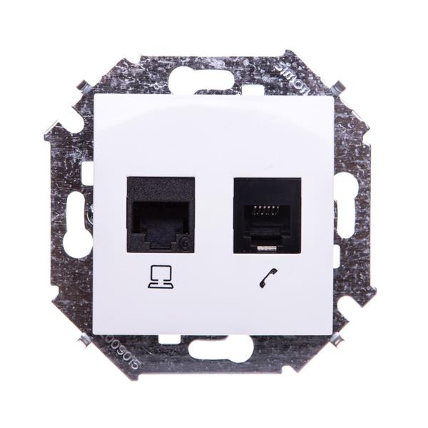 Simon 15 Gniazdo komputerowo-telefoniczne RJ45 kat. 6 + RJ12 (moduł) białe 1591542-030 WS15-1591542-030