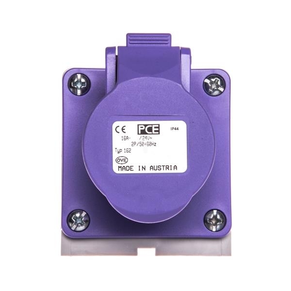 Gniazdo stałe 2P 16A 24V fioletowe styki pokryte niklem IP44 162v