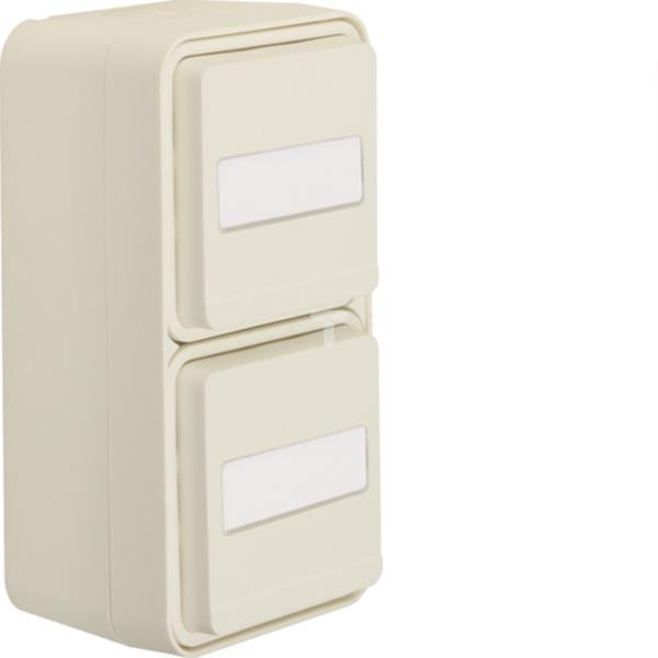 Berker W.1 Gniazdo podwójne pionowe SCHUKO kompletne z polem opisowym IP55 biały 47703532