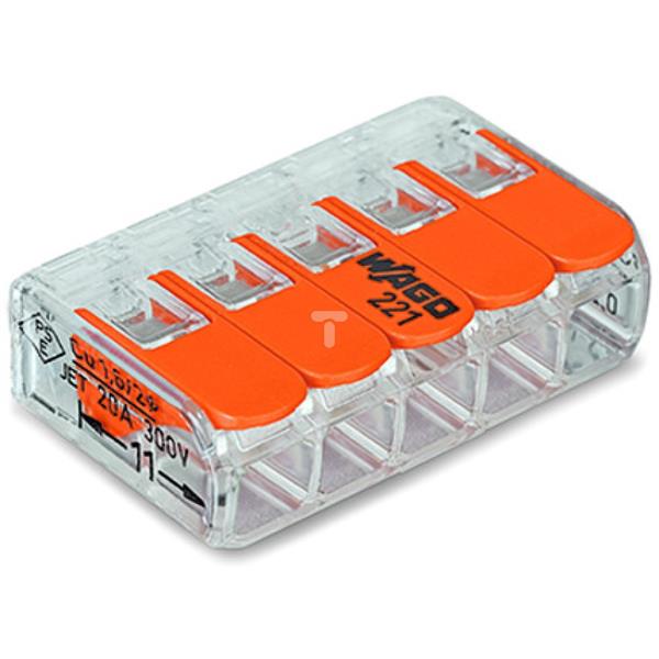 Szybkozłączka uniwersalna 5x0,2-4mm2 transparentna/pomarańczowa 221-415