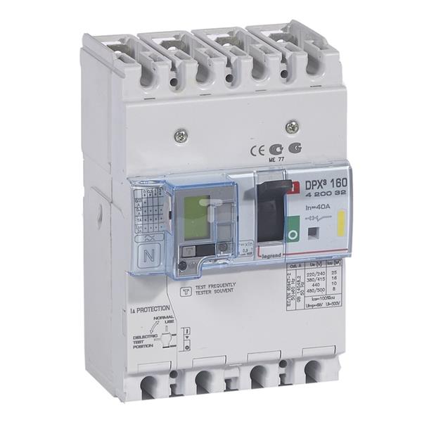 Wyłącznik mocy 4P 40A 16kA z zabezpieczeniem różnicowoprądowym DPX3 160 420032