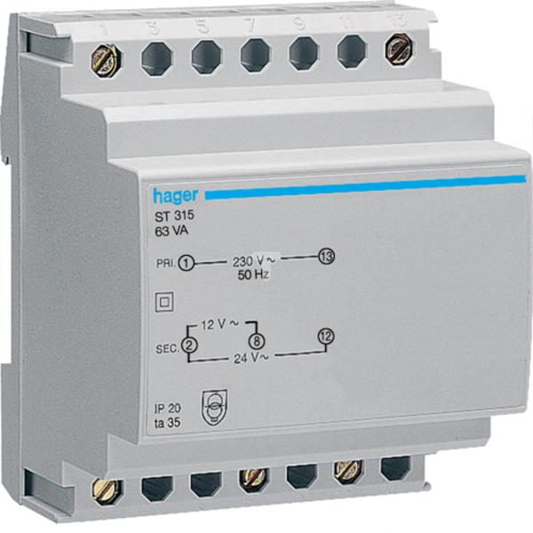 Transformator bezpieczeństwa modułowy 230/12-24V AC 5,25-2,63A ST315
