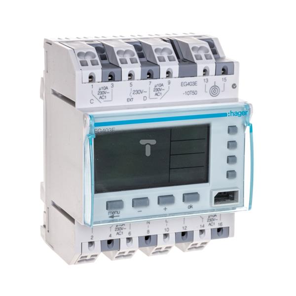 Programator cyfrowy 230V AC 2P+2Z 4 modułowy tygodniowy EG403E