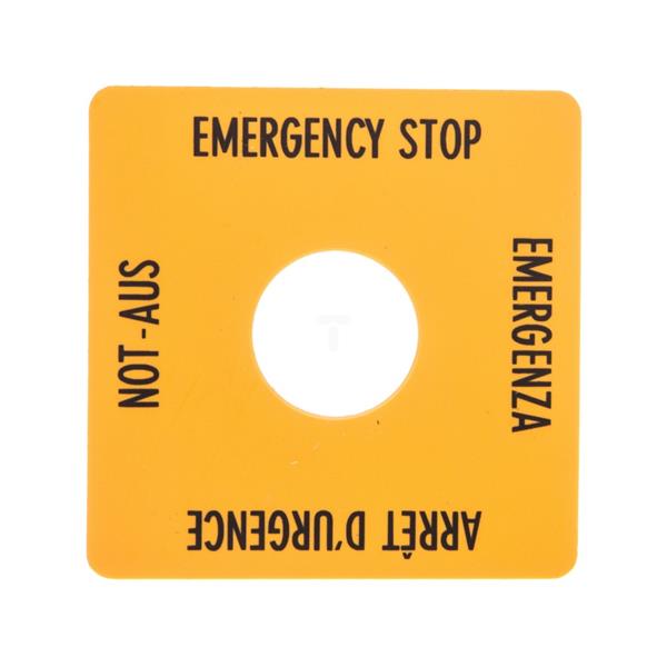 Tabliczka opisowa żółta 50x50mm EMERGENCY STOP SQT1 058874