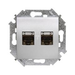 Simon 15 Gniazdo komputerowe podwójne RJ45 kat. 5e z przesłoną aluminium metalizowane podwójne WS15-1591554-026